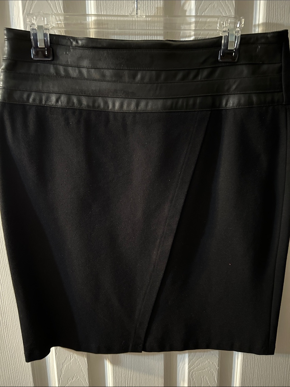Size 8 - Saks Fifth Avenue Black Pencil Skirt with Faux Leather Waistband